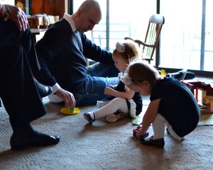 Frank and the twins playing on Christmas Day.  